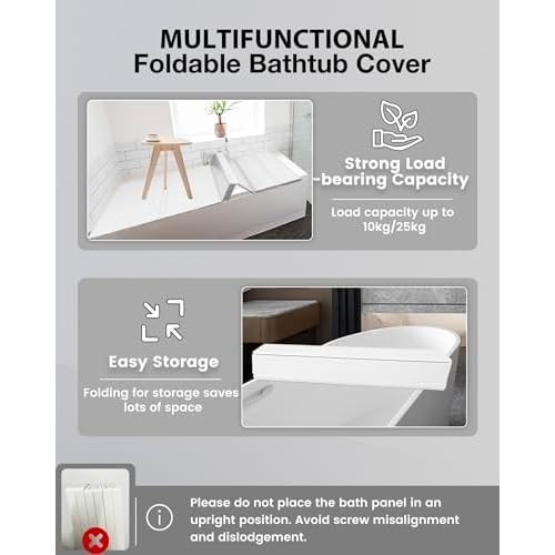 Foldable Bathtub Tray - PVC Waterproof Folding Bathtub Cover - Dustproof Shutter Bath Lid Insulation Panel for Home Bathtubs Bathroom SPA Loadable up to 13lb£¨160x80x0.7cm£©