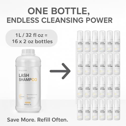 ISLA & FONTANE Lash Shampoo Bulk ? Pura White 34 fl oz / 1L | Gentle Eyelash Shampoo for Extensions | Lash Foam Cleanser | Oil-Free Lash Bath for Home & Salon Use