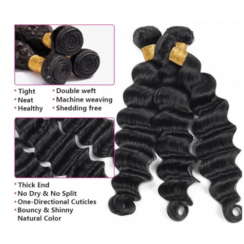 Loose Deep Wave Bundles with Closure(20 22 24+18 Inch,Free Part)100% Raw Human Hair Pre Plucked with Baby Hair 12A Loose Wave Bundles with 4x4 Closure Human Hair Deep Wave