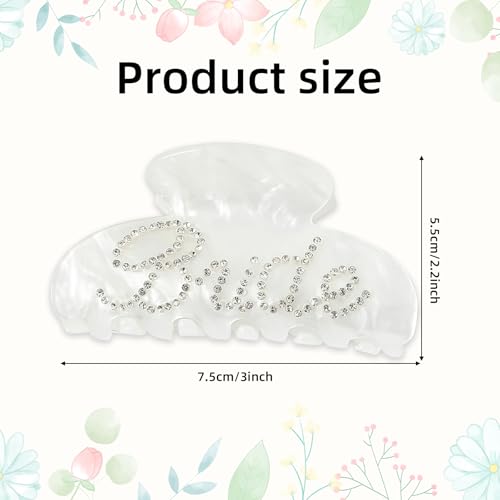 Bride Claw Hair Clip,? Bride White Acrylic Hair Clips with Rhinestone Logo, Bachelorette Party Wedding Birthday Banana Barrettes Hair Decorations for Girl, Trendy Bridal Claws(White)