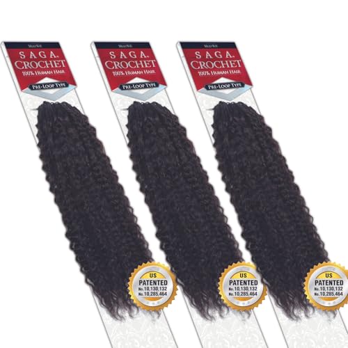 SHAKE-N-GO Saga Crochet Loop Type Super Curl 12" (OFF BLACK 1B, 3-PACK)