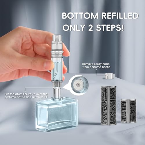 5ml Perfume Spray Bottle, AG00CQ Leather Refillable Dispenser Bottom Fill Fragrance Scent Container, Portable and Leak-proof Suitable for Traveling & Outgoing (Egypt Print Black)