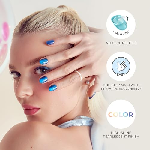 KISS colorFX by imPRESS Press On Nails , ¡®Floating¡¯, Solid Red with Pearlescent Finish, Short Oval, IMPROVED adhesive, Includes 30 Fake Nails, Prep Pad, 1 Manicure Stick, 1 Mini Nail File
