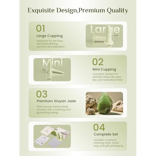 Rena Chris Facial Cupping Set & Gua Sha Facial Tool - Silicone Cupping Set & Jade Gua Sha Stone - Face Cupping Therapy Set for Natural Skin Care, Puffiness, Lip Plumping(Green)