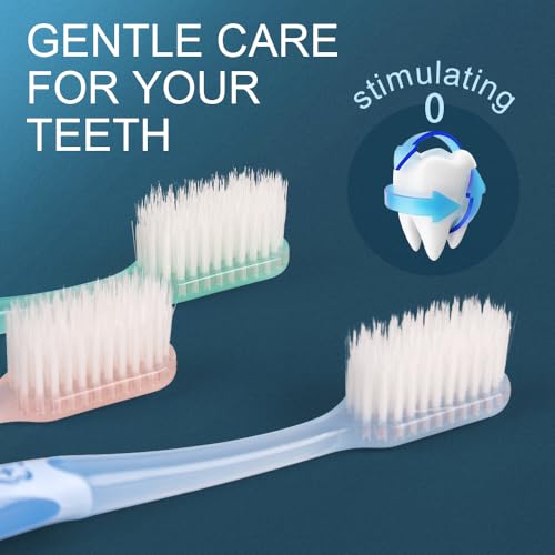 Extra Soft Toothbrush 6-Pack, Regular Head (3 Colors - 2 Each) Dentist-Developed Tapered Bristles for Sensitive Teeth & Gum Care Gentle Cleaning, BPA-Free