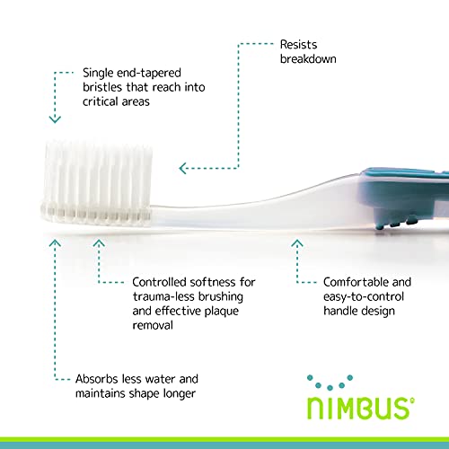 NIMBUS Extra Soft Toothbrushes (Regular Size Head), Periodontist Design Tapered Bristles for Sensitive Teeth & Receding Gums (5 Pack, Colors May Vary)