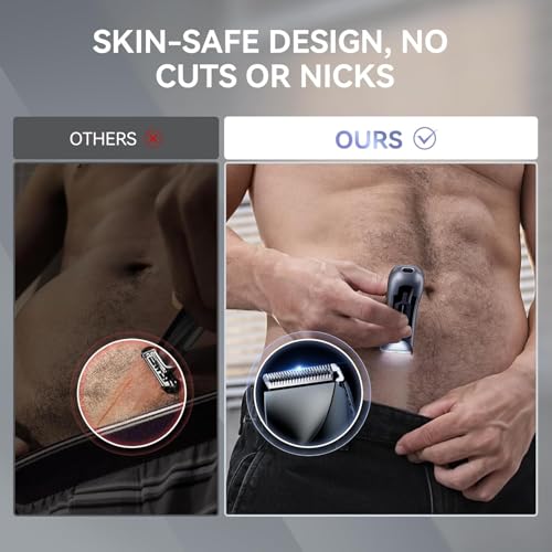 kensen Body Hair Trimmer for Men - Manscape Electric Shavers for Men, Rechargeable Pubic Hair Trimmer with Replaceable Ceramic Blade Head IPX7 Waterproof Wet/Dry Groin Trimmers Ball Shaver (Black)