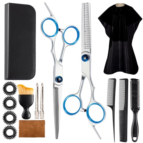 15 pcs Hair Cutting Scissors Professional, Thinning Shears for Hair Cutting, Stainless Steel Barber Scissors, Lengnoyp Haircut Scissors Hair Cutting Kit for Women, Men