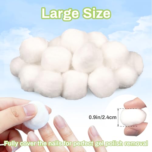 200pcs Natural Cotton Balls - Large Size Organic Cotton Ball for Nail Polish Remover Absorbent Soft Acetone Free Gel Nail Removal Bulk Cotton Rounds Face Cleansing Makeup Remover Nail Supplies