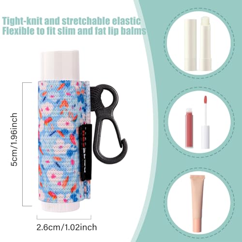 HEYSKAY 8PCS Lip Balm Holder Sleeves Keychain Lipstick Holder Key Chain Lip Gloss Holder Lipstick Elastic Sleeve(Floral Set B-8PCS)