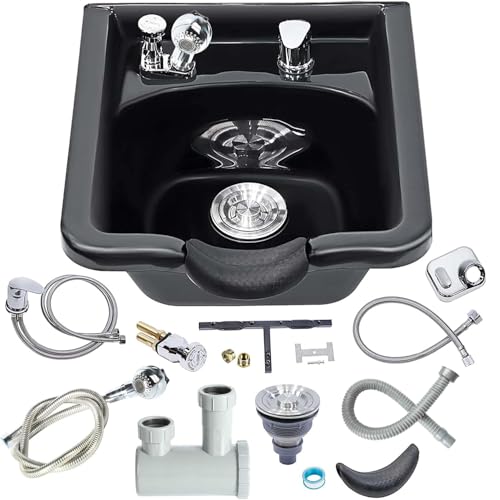 Shampoo Bowl for Salons, Black ABS Plastic Shampoo Sink for Home, Easy to Clean and Install Salon Shampoo Bowls for Hair Stylist