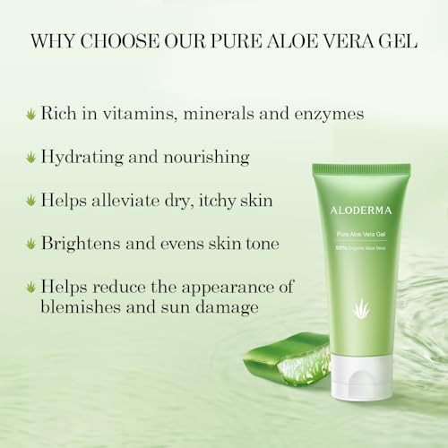 Aloderma 99% Organic Aloe Vera Gel for Face Made within 12 Hours of Harvest - Natural Hydrating Pure Aloe Vera for Soothing Skincare - Moisturizing Aloe Gel for Skin, Face, & Sensitive Skin, 4.02 oz