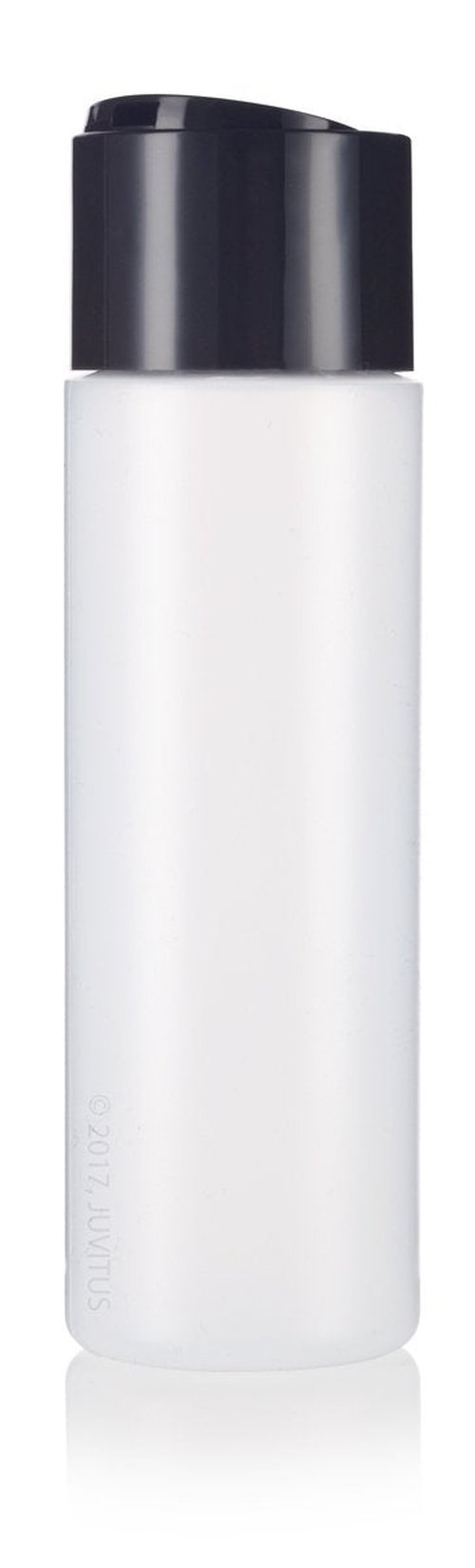 JUVITUS 8 oz / 250 ml Professional Natural Clear Refillable Plastic Squeeze Bottle with Wide Black Disc Cap Lid (12 pack)