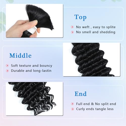 Human Braiding Hair 20 Inch Deep Water Wave Bulk Human Hair for Braiding 12A Brazilian Virgin Curly Hair for Boho Braids Wet and Wavy No Weft 2 Bundles 100g Hair Extensions