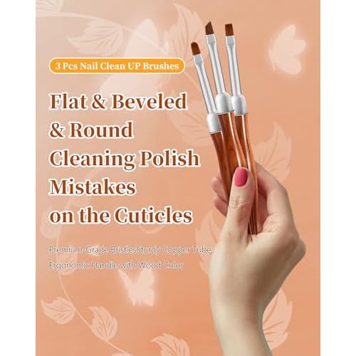 3PCS Nail Art Clean Up Brushes, Round/Angled/flat Acetone Resistant Gel Nail Polish Remover Brush, Nail Brushes for Tidying Up Polish Mishaps on Cuticles, and Nail Art Designs£¨Wood color£©