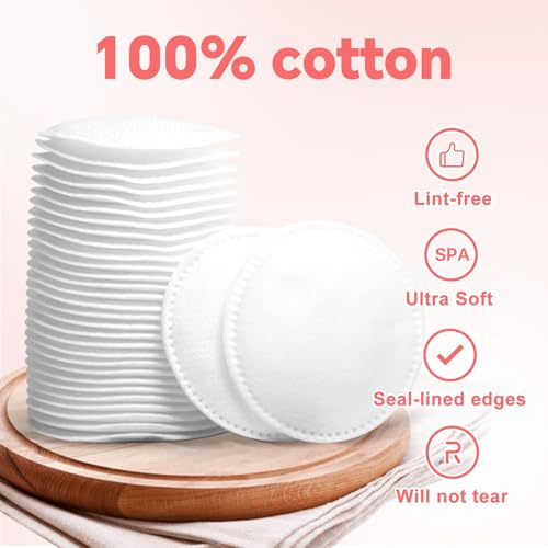 100% Pure Cotton Round Pads for Face (210), Lint-Free Makeup Remover Pads, Soft, Absorbent, Hypoallergenic, Multi-Layer Design for Cleansing, Skincare and Nail Polish Removal