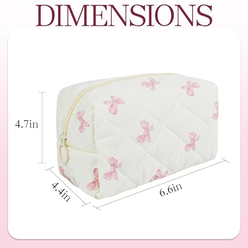 Quilted Makeup Pouch,Cotton Puffy Makeup Bag, Coquette Cosmetic Bag for Women and Girls, Aesthetic Organizer Bag, Cute Flower Travel Toiletry Bag