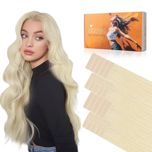DOORES Invisi Edge Human Hair Extensions Tape in, Platinum Blonde 10 Injection Tape-ins with 10 Classic Tape-ins 50g 24 Inch, Virgin Human Hair Injection Tape in Extensions
