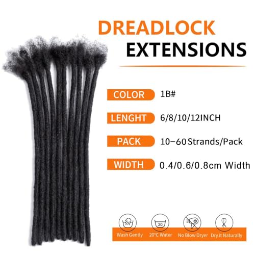 Dreadlock Extension Human Hair 0.6cm Thickness 12 Inch 90 Strands 100% Real Human Hair for Man/Women/Kids Full Head Handmade Permanent Loc Extensions Bundles Can Be Bleached Dyed Curled Twisted