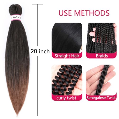 ATRAENTE Pre Stretched Braiding Hair,20 Inch Ombre Braiding Hair, Two Tone Yaki Texture Prestretched Crochet Braids Professional Synthetic Hair Extension Itch Free Hot Water Setting (20" T1B/30#)