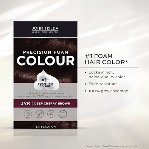 John Frieda Precision Foam Colour, Deep Cherry Brown 3VR, Full-coverage Hair Color Kit, Anti-Fade Gray Coverage, Deep Color Saturation Hair Dye, Pack of 2