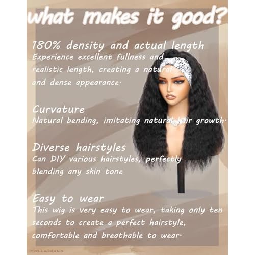 Headband Wig Human Hair Super Wave 24 inch None Lace Front Wig Human Hair Machine Made Wigs Glueless Water Wave Hair Headband Wigs for Black Women Human Hair Natural Color
