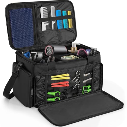 TORIBIO Large Capacity Hairdresser Bag with Adjustable Dividers, Barber Carrying Bag Barber Travel Case Organizer for Clippers and Supplies, Holds Various Hair Cutting Tools