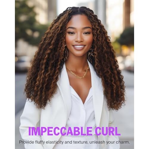 Glueless Curly Human Hair Wig Highlight Deep Wave Lace Front Wigs Human Hair Pre Plucked Pre Cut 6x5 HD Closure Wear and Go Glueless Wig Pre Bleached Knots 20 Inch 1BP30