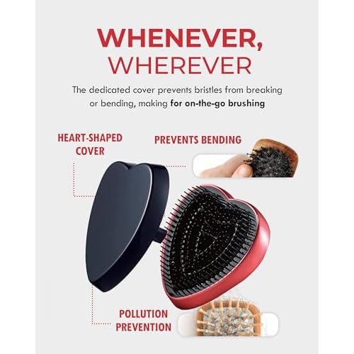 ReFa Heart Brush SHINE RED | Heart Shaped Detangler for Thick Hair | No Tangle Travel Brush for Women