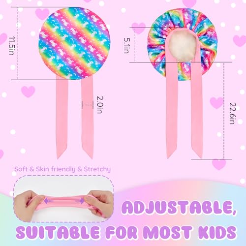 2 PCS Kids Bonnets for Girls, Satin Silk Bonnet for Kids Toddler Bonnet for Sleeping Cap with Elastic Tie Band Hair Bonnet