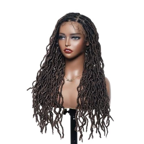 24" Swiss HD Lace Knotless Locs Wig for Black Women/Men - Glueless Pre-Plucked Fauxlock Wig with Human Hair Baby Hair, Pre Cut Full Lace (Black 1B/Brown) - Salon-Level Quality - Medium Cap Size