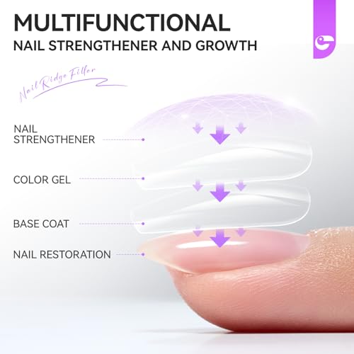 Nail Ridge Filler For Damaged Nails: Gelike ec 8 in 1 Nail Strengthener for Thin Nails and Growth - Protein Nail Ridge Filler with Top Coat Free