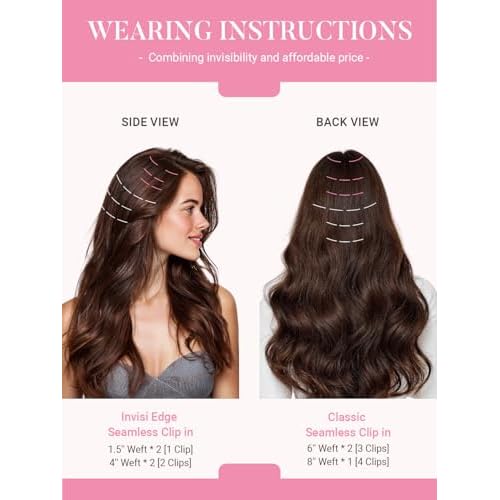 MAXITA Invisi Edge & Seamless Clip in Hair Extensions Real Human Hair, 18 in, 7pcs 110g Balayage Dark Brown Mixed Chestnut Brown,100% Remy Human Hair Extensions for Women