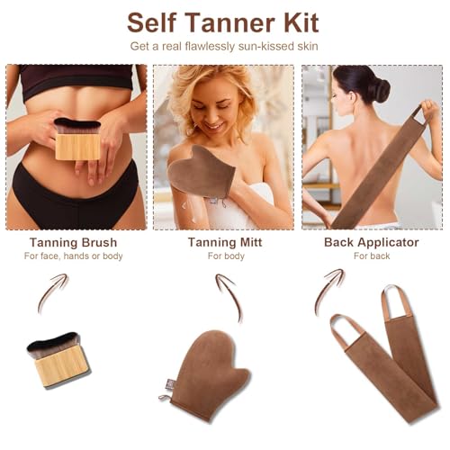 Self Tanning Mitt Self Tanner Mitt Applicator Kit 3 Pack Tanning Mitts Self Tanner Brush Back Tanning Applicator Tanning Glove for Self Tan Mitt Kabuki Body Brush Self Tanner Back Applicator