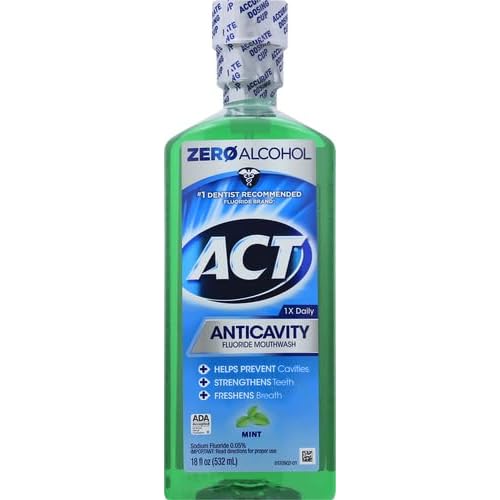 ACT Anticavity Zero Alcohol Fluoride Mouthwash 18 fl. oz., With Accurate Dosing Cup, Mint