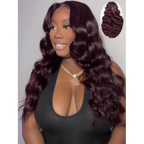 Beauty Forever Bye Bye Knots Black Cherry Loose Body Wave Glueless Wigs Human Hair Pre Plucked Pre Cut 7x5 Lace Front Drawstring Wig with Face Framing Layers Put on and Go Wig 180% Density 16inch