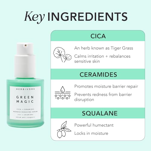 HERBIVORE Green Magic Cica + Ceramides ? Fast-acting Redness-Reducing Serum for Sensitive Skin, Plant-based, Vegan, Cruelty-free, 30mL / 1 oz
