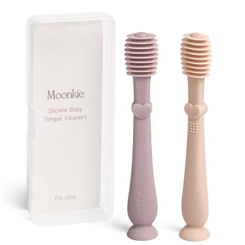 Moonkie Baby Tongue Cleaner, Toddler Toothbrush, Baby Oral Cleaner Newborn Kit for 3 Months+, 2 Pcs (Blush/Pale Mauve)