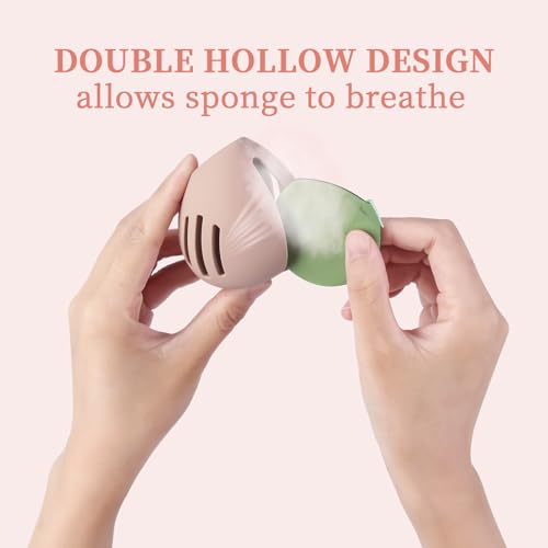 Makeup Sponge Holder,Double-sided 3-line Vented Silicone Beauty Blender Holder for Travel, Fit All Sponges (1pack pink)