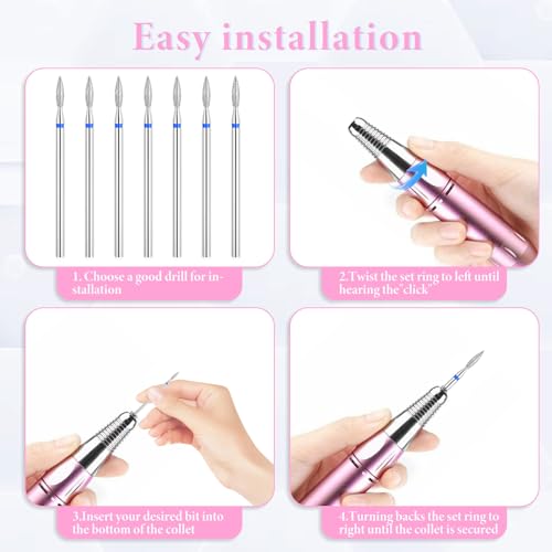 Ouligay 10pcs Cuticle Nail Drill Bit Set, Cuticle Drill Bits for Nails, Professional Cuticle Bit for Nail Drill, Flame Bit for Nail Drill for Manicure Pedicure Clean Tool with Case