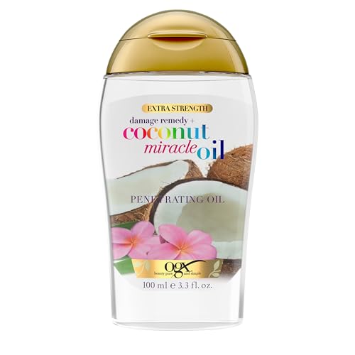 OGX Extra Strength Damage Remedy + Coconut Miracle Oil Penetrating Hair Oil Treatment, Extra Hydrating Anti-Frizz Oil for Coarse, Dry Hair, Paraben-Free, Sulfated-Surfactants Free, 3.3 Fl Oz