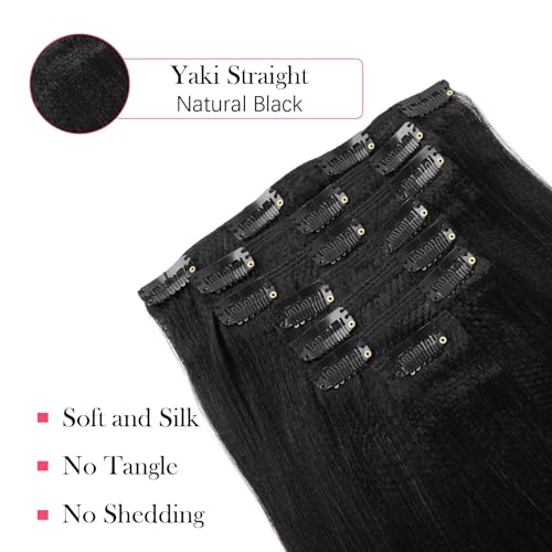 Sassina Italian Light Yaki Straight Clip in Human Hair Extensions Real Remy Double Wefts Clip in Hair Extensions for Black Women 120 Grams 7 Pieces With 17 Clips YS 12 Inch