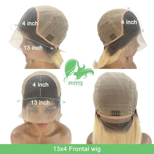 SOSEXY 13x4 Ombre Blonde Human Hair Lace Front Wigs Pre Plucked 1B/613 Ombre Lace Front Wig Human Hair 150% Density Colored Glueless Wigs Human Hair 28 Inch