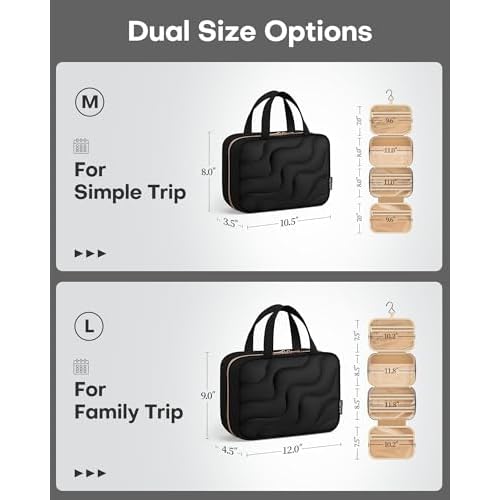 HOTOR Hanging Toiletry Bag - Spacious Travel Toiletry Bag for Women & Men, Multi-Pocket Makeup Organizer, Travel & Cruise Essentials for Business Trip, Gym, Black, 12.6" x 9.9" x 4.3"
