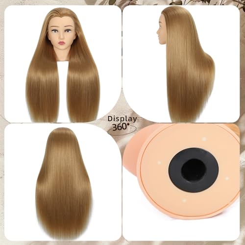 Mannequin Head Human Hair with Stand 28 Inch Long Hair for Styling Practice, Cosmetology Training & Wig Display - Realistic Makeup Head for Beauty Salon & Barber Students (blonde)