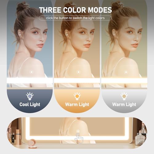 Vanity Mirror with Lights, 15"¡¿ 11" LED Makeup Mirror, Lighted Makeup Mirror with Lights, Smart Touch Control Dimmable 3 Modes Light 360¡ÆRotation White