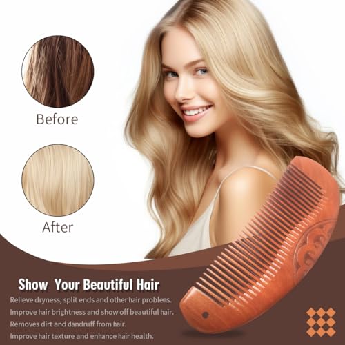 Anti-Static Peach Wood Comb with Fine Tooth ? Wooden Comb for Women, Gentle Scalp Massage & Smooth Styling for Curly/Thick/Straight Hair