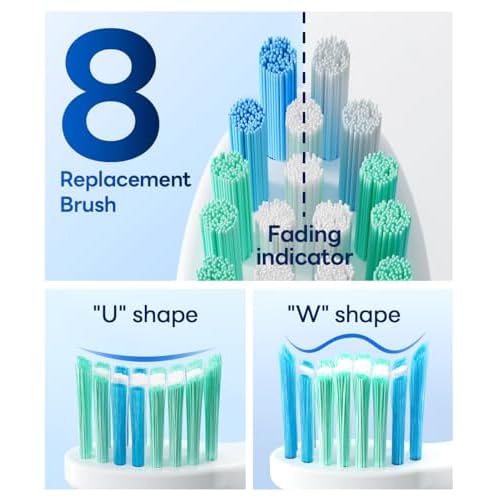 Bymore 8 Replacement Heads Electric Toothbrush for Kids, Ultra Clean Rechargeable Sonic Toothbrush Portable - Sky Blue
