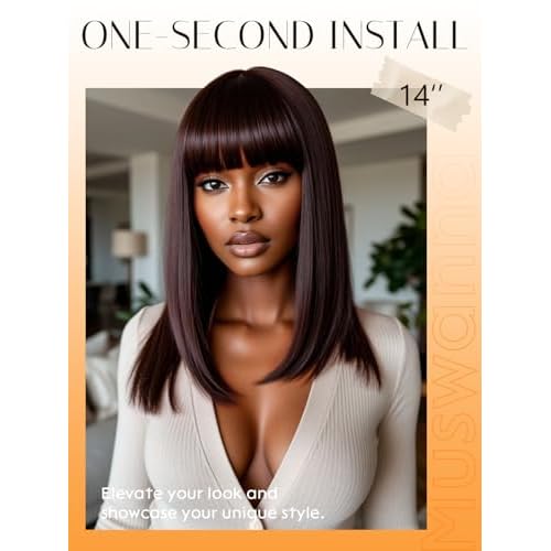 Bob Wig Human Hair with Bangs 210% Density Dark Brown Bob Wig for Black Women 100% Human Hair Pre-Bleached Glueless Straight Wigs 14inch£¨Dark Brown£©