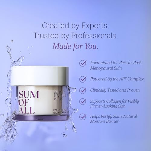 Sum Of All Replenishing Night Cream Tx for Face with Anti Aging Encapsulated Retinol, Peptides and Tsubaki Oil, Hydrating Facial Moisturizer, Fragrance-Free, Menopause Skincare for Women, 1.7 fl oz